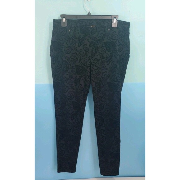 Womens Leggings Velvet Paisley Print Sz 12/14 Skinny Goth Dark Romantic Witchy - Picture 1 of 13